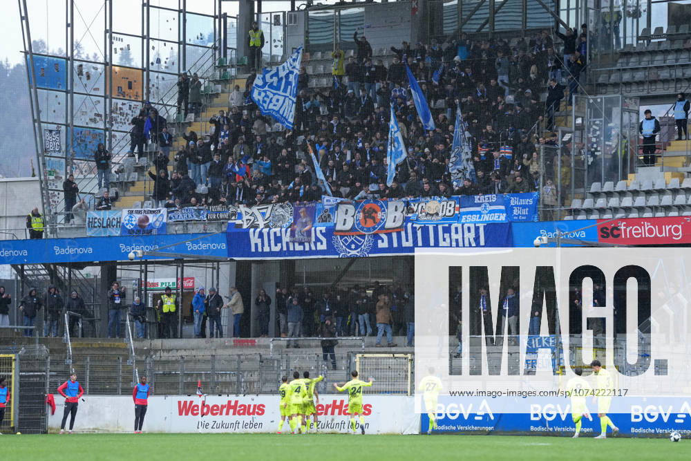 Goal celebration, Emotions, Goal shot, Conclusion, Goal success, Goal in front of the guest block, Fans, Ultras , Germany, Football, Regionalliga Südwest, 24 Matchday, 2025 2026, SC Freiburg II vs SV Stuttgarter Kickers, 14 03 2026, Dreisamstadion, Freiburg, Germany DFB REGULATIONS PROHIBIT ANY USE OF PHOTOGRAPHS AS IMAGE SEQUENCES AND OR QUASI VIDEO Freiburg Dreisamstadion Baden Wuerttemberg Germany