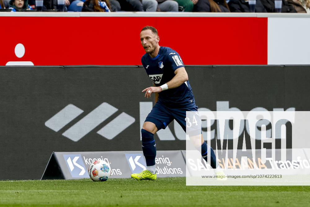 Vladimir Coufal TSG Hoffenheim, 34 on the ball , Germany, Soccer, 1 Bundesliga, Matchday 26, 2025 2026, TSG Hoffenheim vs VfL Wolfsburg, 14 03 2026, Sinsheim PreZero Arena Germany