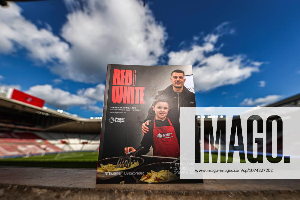 Sunderland v Brighton & Hove Albion - Premier League Granit Xhaka of Sunderland appears on the front cover of the match day program during the Premier League match between Sunderland and Brighton & Hove Albion at Stadium Of Light in Sunderland, United Kingdom, on March 14, 2026. Sunderland Tyne and Wear United Kingdom