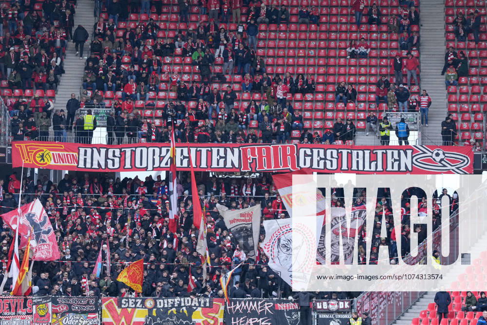 Fans and Ultras banner in the stands, banners, fair kick-off times, Germany, Football, 1 Bundesliga, Matchday 26, 2025 2026, SC Freiburg vs 1 FC Union Berlin, 15 03 2026, Europa Park Stadion, Freiburg, Germany DFL REGULATIONS PROHIBIT ANY USE OF PHOTOGRAPHS AS IMAGE SEQUENCES AND OR QUASI VIDEO Freiburg Europa Park Stadion Baden Württemberg Germany