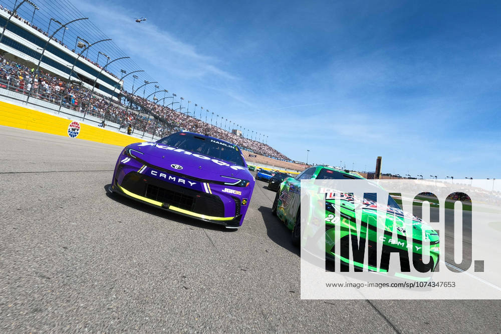 LAS VEGAS, NV - MARCH 15: Denny Hamlin ( 11 Joe Gibbs Racing Yahoo! Toyota) and Christopher Bell ( 20 Joe Gibbs Racing Interstate Batteries Toyota) lead the field around the track for the opening pace laps before the start of the NASCAR, Motorsport, USA Cup Series Pennzoil 400 on March 15, 2026, at Las Vegas Motor Speedway in Las Vegas, NV. (Photo Chris Williams LVMS Icon Sportswire) AUTO: MAR 15 NASCAR Cup Series Pennzoil 400 Icon0072603150189