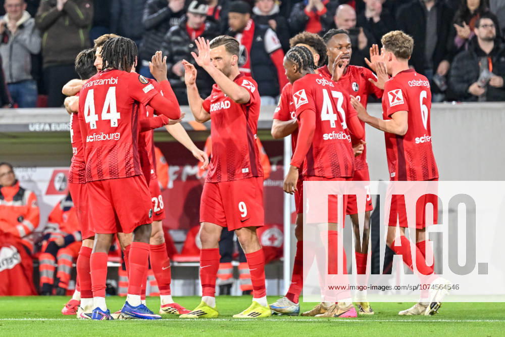 Celebration for the goal to 5 1 by Maximilian Eggestein SC Freiburg, 08 GER, SC Freiburg KRC Genk, Football, Europa League, Round of 16, Season 2025 2026, 19 03 2026 GER, SC Freiburg KRC Genk, Football, Europa League, Round of 16, Season 2025 2026, 19 03 2026 Freiburg