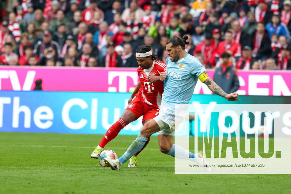 Serge Gnabry FC Bayern Muenchen, 07 with Christopher Trimmel 1 FC Union Berlin, 28 , GER, FC Bayern Muenchen vs 1 FC Union Berlin, Football, Bundesliga, Matchday 27, Season 2025 2026, 21 03 2026, , GER, FC Bayern Muenchen vs 1 FC Union Berlin, Football, Bundesliga, Matchday 27, Season 2025 2026, 21 03 2026 Muenchen