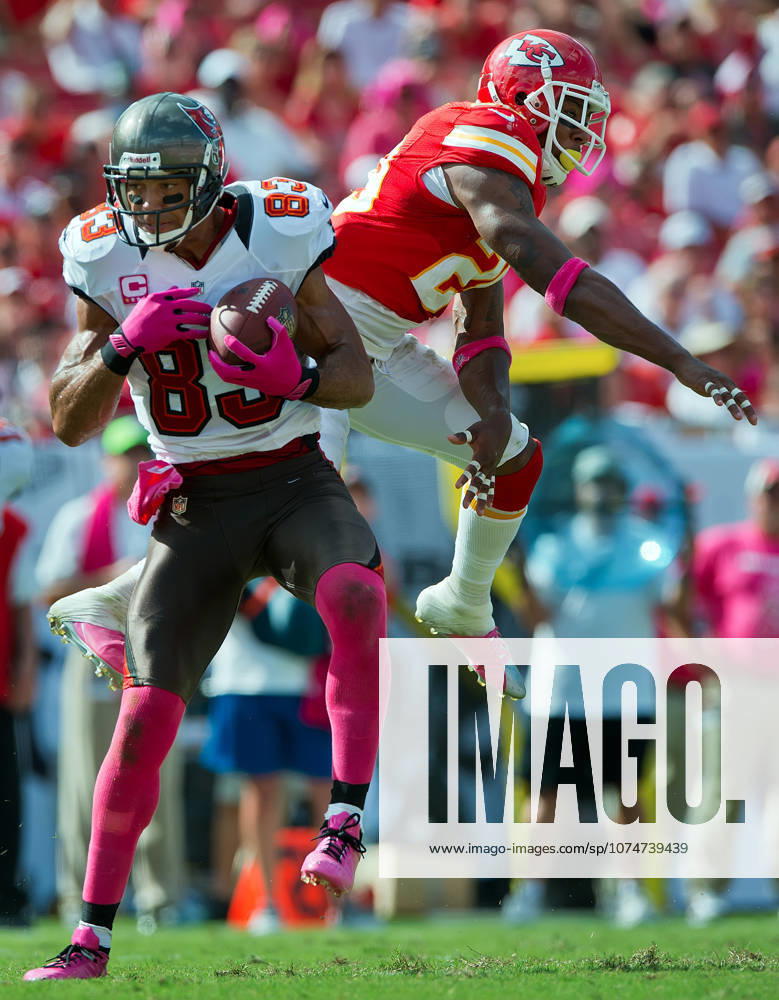 Oct. 14, 2012 - Tampa, FL, USA - Tampa Bay Buccaneers wide receiver Vincent Jackson (83) catches a 17-yard touchdown pass behind the coverage of Kansas City Chiefs strong safety Eric Berry (29) in the fourth quarter at Raymond James Stadium in Tampa, Florida, Sunday, October 14, 2012. The Buccaneers defeated the Chiefs, 38-10.