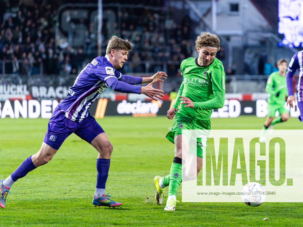 Hugo Bolin Borussia Moenchengladbach, 38 in duel against Frederik Christensen VfL Osnabrueck, 03 VfL Osnabrueck vs Borussia Moenchengladbach, Football, Test match, Season 2025 2026, 26 03 2026 DFB DFL REGULATIONS PROHIBIT ANY USE OF PHOTOGRAPHS AS IMAGE SEQUENCES AND OR QUASI VIDEO, VfL Osnabrueck vs Borussia Moenchengladbach, Football, Test match, Season 2025 2026, 26 03 2026 Osnabrueck