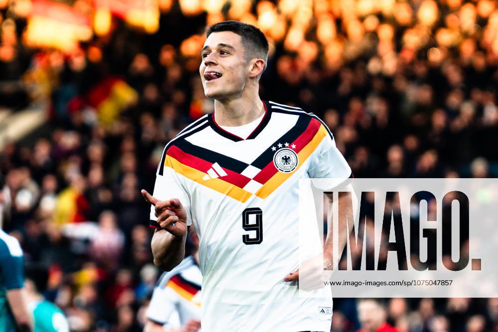Germany U21 European Championship Qualification 2025 2026, Germany U21 vs Northern Ireland U21, Friday 27 03 2026, Eintracht Stadion Braunschweig Goal for 1 0 by Nicolo Tresoldi Penalty kick Cheers Joy Emotions Goal celebration