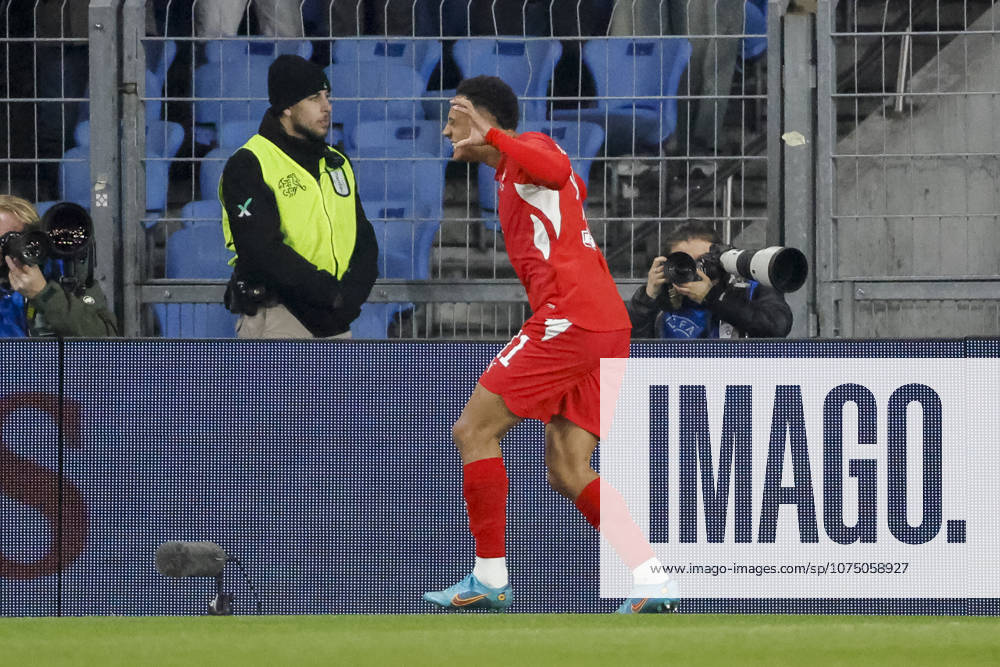 Dan Ndoye Switzerland, 11 after his goal for 1 0 , Switzerland, Soccer, Friendly match, Switzerland vs Germany, 27 03 2026, Basel Sankt Jakob Park Switzerland