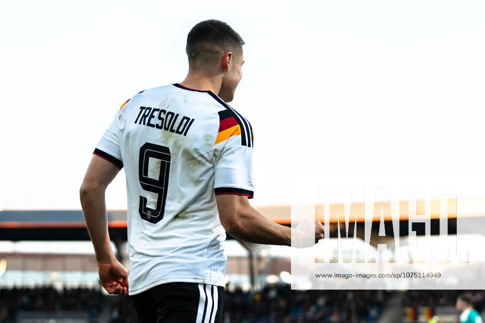 Germany U21 EM Qualification 2025 2026, Germany U21 vs Northern Ireland U21, Friday 27 03 2026, Eintracht Stadion Braunschweig DFB U21 Nationalmannschaft Goal to 1 0 by Nicolò Tresoldi Penalty kick Cheers Joy Emotions Goal celebration