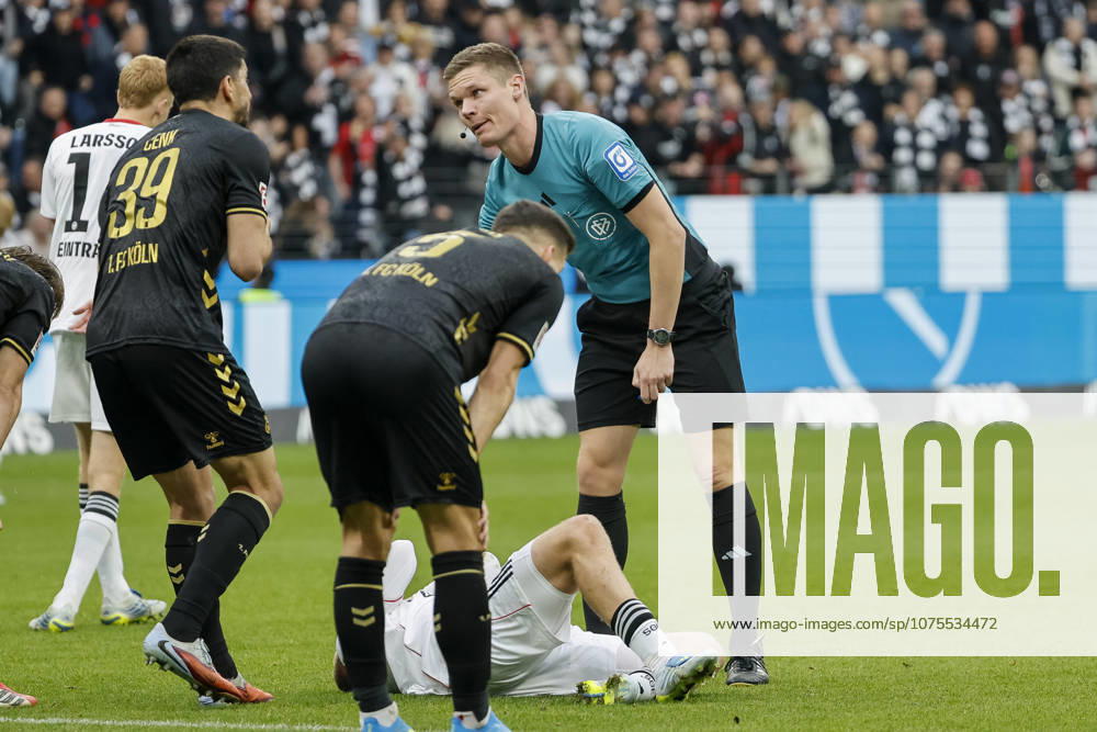 Jonathan Burkardt Eintracht Frankfurt, 09 injured on the ground , Germany, Football, 1 Bundesliga, 28 Matchday, 2025 2026, Eintracht Frankfurt vs 1 FC Köln, 05 04 2026, Frankfurt am Main Deutsche Bank Park Hessen Germany