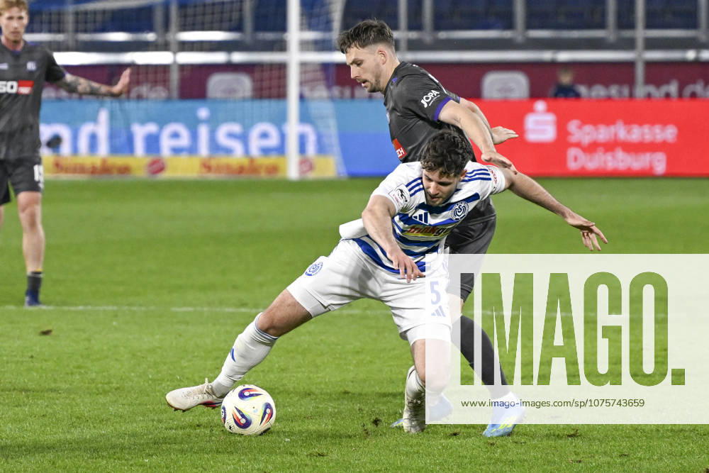 From left in duel Tobias Fleckstein Duisburg 5 Robin Meißner Meissner Osnabrueck 11 07 04 2026 ¢ Soccer ¢ MSV Duisburg vs VfL Osnabrueck, Schauinsland Reisen Arena, Duisburg, DFB DFL REGULATIONS PROHIBIT ANY USE OF PHOTOGRAPHS AS IMAGE SEQUENCES AND OR QUASI VIDEO