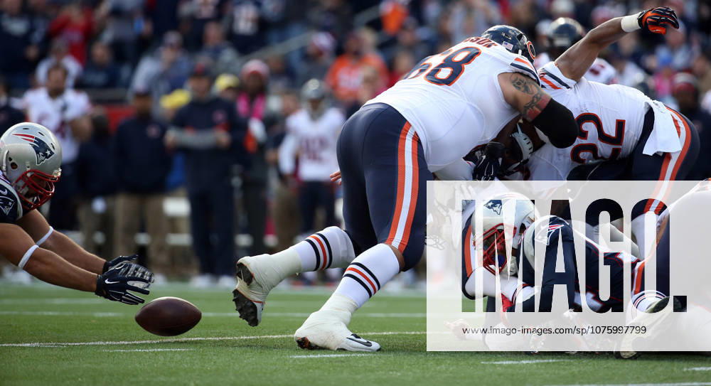 Oct. 26, 2014 - Foxborough, MA, USA - New England Patriots defensive end Rob Ninkovich (50) recovers a fumble by Chicago Bears quarterback Jay Cutler (6) leading to a touchdown in the second quarter Sunday, Oct. 26, 2014 at Gillette Stadium in Foxborough, Mass. The Patriots defeated the Bears 51-23.