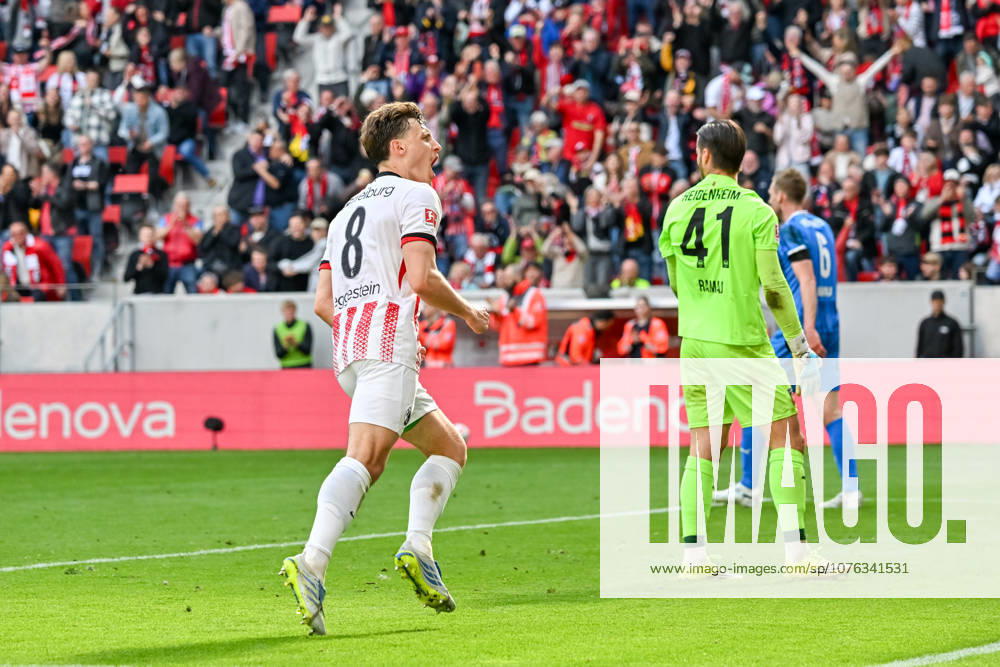Celebration for the goal to 2 1 by Maximilian Eggestein SC Freiburg, 08 GER, SC Freiburg 1 FC Heidenheim, Football, Bundesliga, Matchday 30, Season 2025 2026, 19 04 2026 DFL DFB REGULATIONS PROHIBIT ANY USE OF PHOTOGRAPHS AS IMAGE SEQUENCES AND OR QUASI VIDEO GER, SC Freiburg 1 FC Heidenheim, Football, Bundesliga, Matchday 30, Season 2025 2026, 19 04 2026 Freiburg