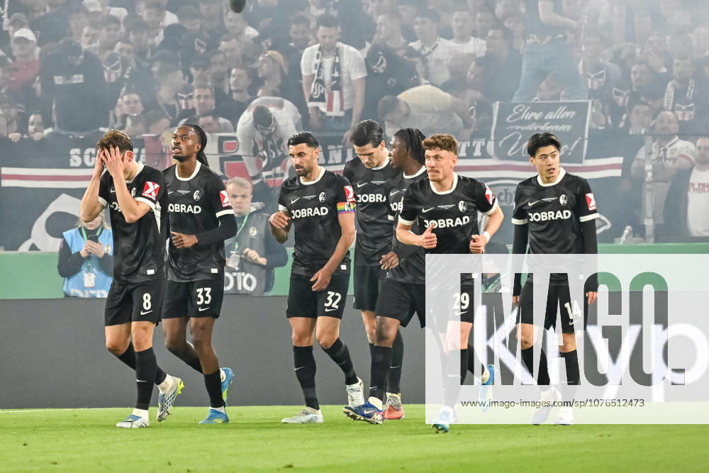 Celebration for the goal to 0 1 by Maximilian Eggestein SC Freiburg, 08 GER, VfB Stuttgart SC Freiburg, Football, DFB Pokal, Semi-final, Season 2025 2026, 23 04 2026 DFB REGULATIONS PROHIBIT ANY USE OF PHOTOGRAPHS AS IMAGE SEQUENCES AND OR QUASI VIDEO GER, VfB Stuttgart SC Freiburg, Football, DFB Pokal, Semi-final, Season 2025 2026, 23 04 2026 Stuttgart
