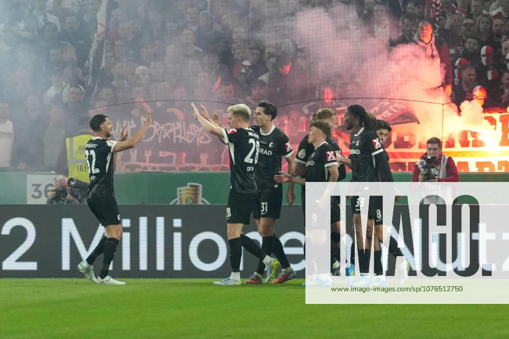 Goal celebration, Emotions, Goal shot, Goal, Goal success, Goal, Goal, Germany, Football, Semi-final, DFB Cup, 2025 26, VfB Stuttgart vs SC Freiburg, 23 04 2026, MHP Arena, Stuttgart, Germany Stuttgart MHP Arena Baden Württemberg Germany