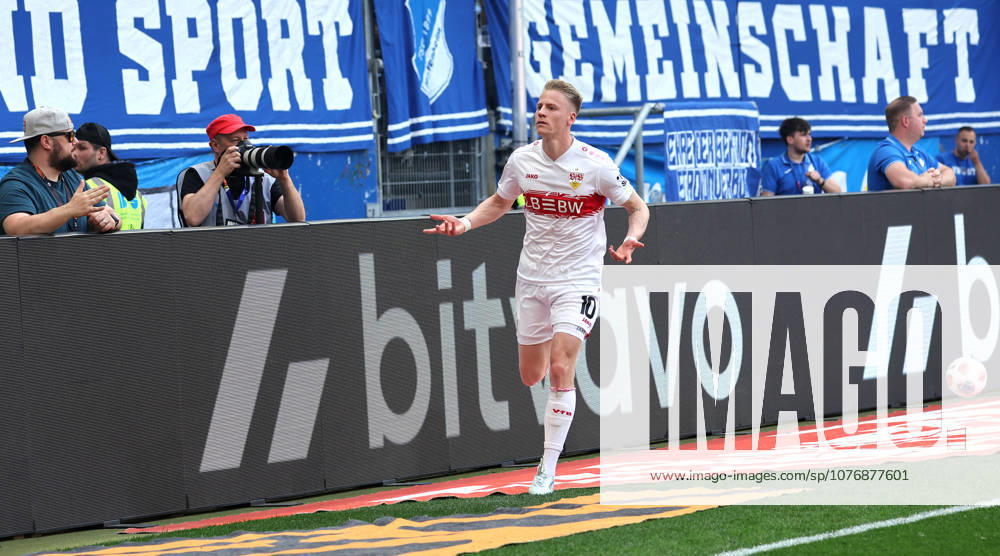 Sinsheim , Soccer Bundesliga TSG 1899 Hoffenheim vs VfB Stuttgart , Scorer Chris Führich VfB celebrates his goal for 1 1