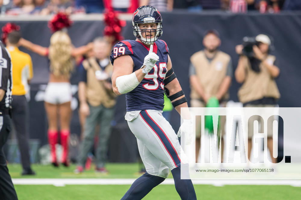 Houston Texans defensive end J.J. Watt (99) wags his finger after swatting down a pass during the 1st quarter of an NFL, American Football Herren, USA football game between the Houston Texans and the Tennessee Titans at NRG Stadium in Houston, TX. The Texans won the game 57-14...Trask Smith CSM