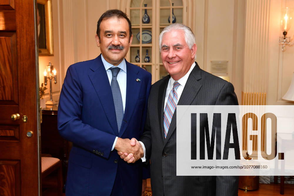 Washington, DC, United States of America - U.S. Secretary of State Rex Tillerson shakes hands with the Kazakh State Security Service Chairman Karim Masimov prior to their bilateral meeting October 10, 2017 in Washington D.C.