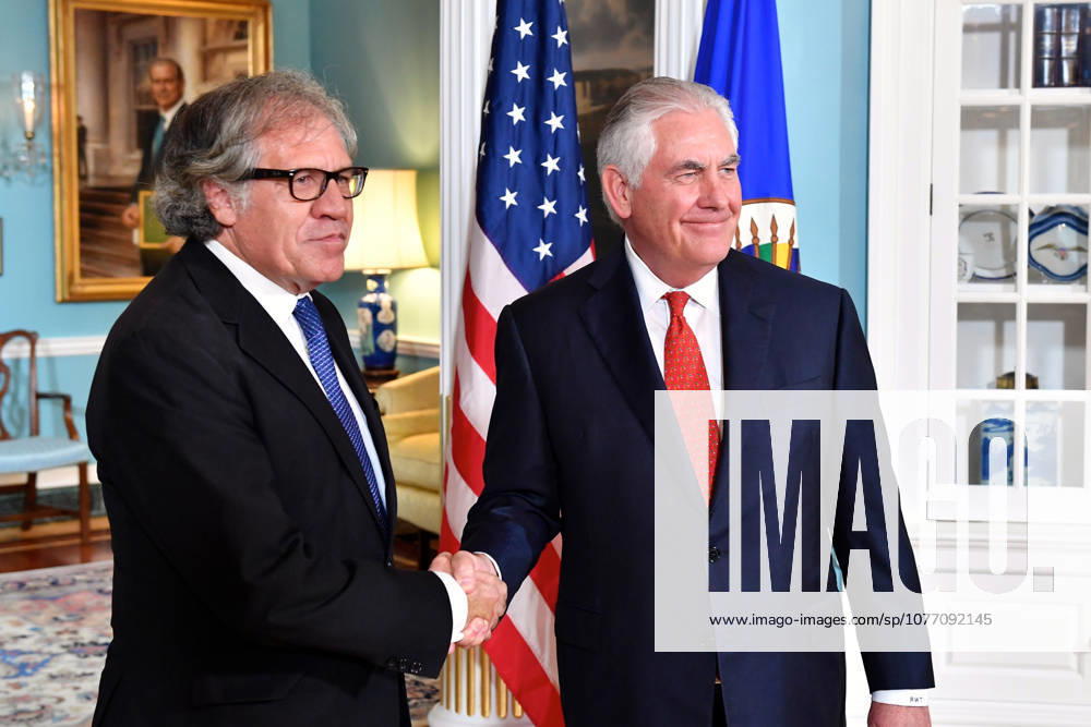 Washington, DC, United States of America - U.S. Secretary of State Rex Tillerson shakes hands with Organization of American States Secretary General Luis Almagro prior to their bilateral meeting October 13, 2017 in Washington D.C.
