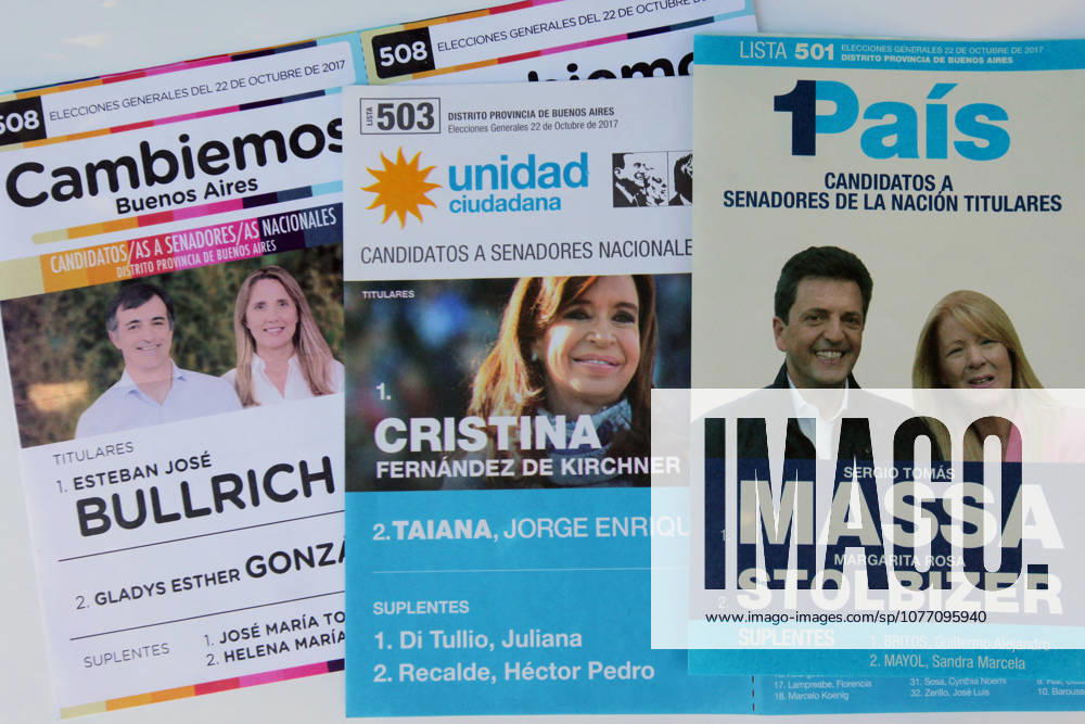 Buenos Aires, Buenos Aires, Argentina - In October 22, voters head to the polls for midterm elections, where a third of the Senate and around half the seats in the lower house of congress are in play. The elections will take place during the presidency of Mauricio Macri whose Cambiemos coalition also controls the city of Buenos Aires and Buenos Aires Province. Oposition are divided in two main groups; Unidad Ciudadana, lead by the former president Cristina FernoÂ¡ndez de Kirchner and 1Pais, lead by Sergio Massa.