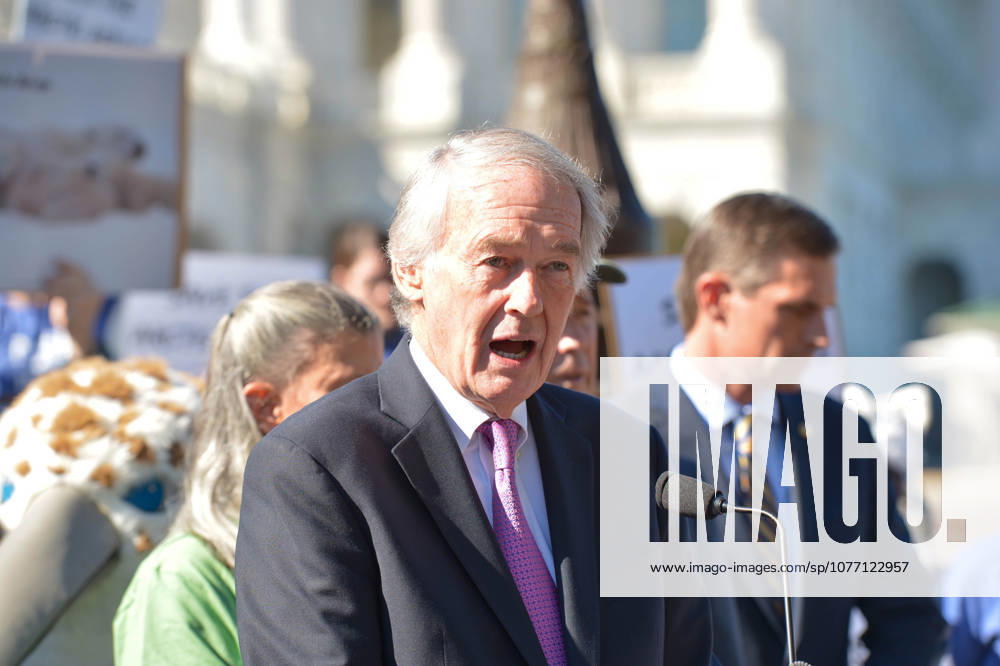 Washington, DC, United States of America - U.S. Sen. Ed Markey of Massachusetts, alongside fellow Democratic senators speaks during a rally opposing oil and gas drilling in the Arctic National Wildlife Refuge on the east lawn of the Capitol October 17, 2017 in Washington, DC.