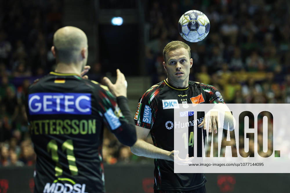 Omar Ingi Magnusson r ,SC Magdeburg,14 and Daniel Pettersson SC Magdeburg,11 Quarterfinals Handball Machineseeker Champions League Season 2025 2026 SC Magdeburg vs SC Pick Szeged at the GETEC Arena in Magdeburg Action,Handball,Germany