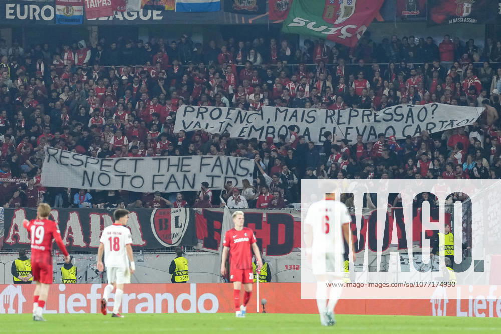 Banner of the fans and Ultras in the stands, banner , Germany, football, UEFA Europa League, semi-final, second leg, 2025 2026, SC Freiburg vs SC Braga, 07 05 2026, Europa Park Stadion, Freiburg Freiburg Europa Park Stadion Baden Württemberg Germany