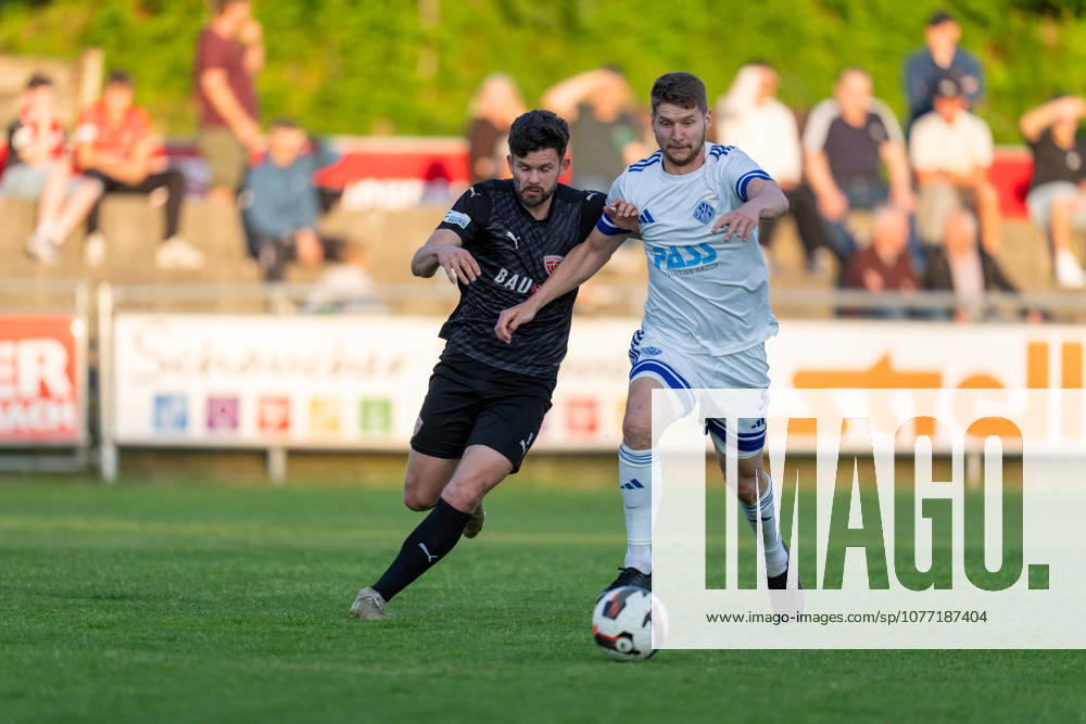 Soccer Mens Regionalliga Bayern Season 2025 2026 33 Matchday 08 05 2026 TSV Buchbach Viktoria Aschaffenburg SMR Arena Sammy Ammari L of TSV Buchbach in a duel with Niklas Borger R of SV Viktoria Aschaffenburg Buchbach SMR Arena Bavaria Germany