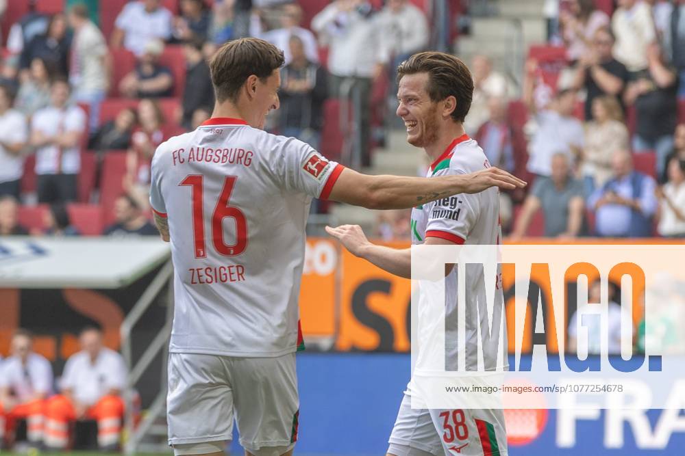 Cedric Zesiger FC Augsburg and Michael Gregoritsch FC Augsburg v l, FC Augsburg vs Borussia Moenchengladbach, Football, 1 Bundesliga, 33 Matchday, 09 05 2026 DFB regulations prohibit any use of photographs as image sequences and or quasi video