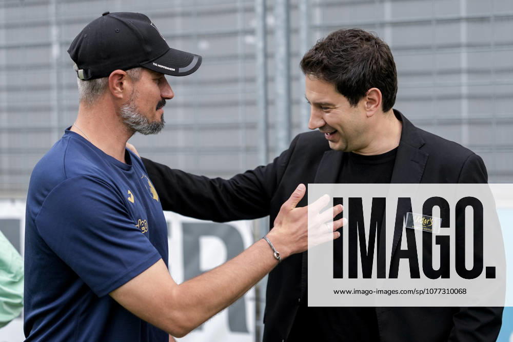 From left Stefan Kleineheismann coach, head coach, TSG II , Argirios Giannikis head coach, coach, FCS , at the greeting before the game, both coaches greet each other, action, action, 10 05 2026, Sinsheim Germany , Soccer, 3 Liga, TSG 1899 Hoffenheim II 1 FC Saarbrücken, DFB DFL REGULATIONS PROHIBIT ANY USE OF PHOTOGRAPHS AS IMAGE SEQUENCES AND OR QUASI VIDEO