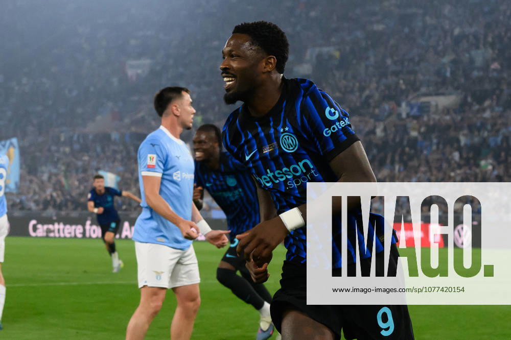 Marcus Thuram of FC Internazionale celebrates after scoring the goal of 0-1 during the 2025 2026 Coppa Italia football final between SS Lazio and FC Internazionale at Stadio Olimpico in Rome (Italy), May 13, 2026. AndreaxStaccioli