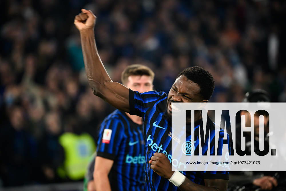 Marcus Thuram of FC Internazionale celebrates after scoring the goal of 0-1 during the 2025 2026 Coppa Italia football final between SS Lazio and FC Internazionale at Stadio Olimpico in Rome (Italy), May 13, 2026. AndreaxStaccioli