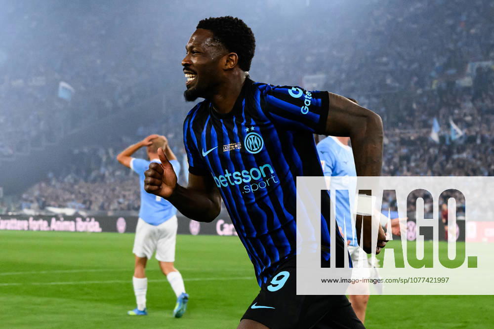 Marcus Thuram of FC Internazionale celebrates after scoring the goal of 0-1 during the 2025 2026 Coppa Italia football final between SS Lazio and FC Internazionale at Stadio Olimpico in Rome (Italy), May 13, 2026. AndreaxStaccioli