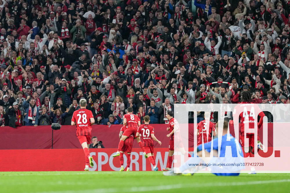 Goal celebration, emotions, goal shot, finish, goal success, goal, hit, fans in the stands, Germany, football, UEFA Europa League, semi-final, second leg, 2025 2026, SC Freiburg vs SC Braga, 07 05 2026, Europa Park Stadion, Freiburg Europa Park Stadion Baden Württemberg Germany