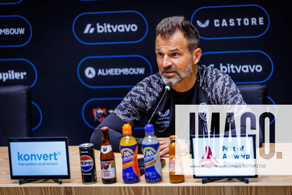 Club s head coach Ivan Leko pictured during a press conference, PK, Pressekonferenz of Belgian soccer team Club Brugge KV, Friday 15 May 2026 in Brugge, regarding their lasts games of the Champion s Play-Off (PO 1) competition of the Jupiler Pro League. KURTxDESPLENTER x173965730x
