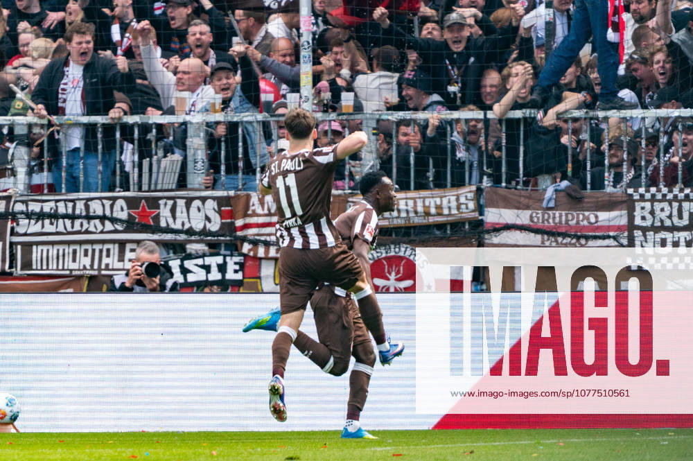 Goal for 1 1 Abdoulie Ceesay FC St Pauli, 09 cheers with Arkadiusz Pyrka FC St Pauli, 11 , GER, FC St Pauli vs VfL Wolfsburg, Football, Bundesliga, Matchday 34, Season 2025 2026, 16 05 2026 DFL REGULATES PROHIBIT ANY USE OF PHOTOGRAPHS AS IMAGE SEQUENCES AND OR QUASI VIDEO GER, FC St Pauli vs VfL Wolfsburg, Football, Bundesliga, Matchday 34, Season 2025 2026, 16 05 2026 Hamburg