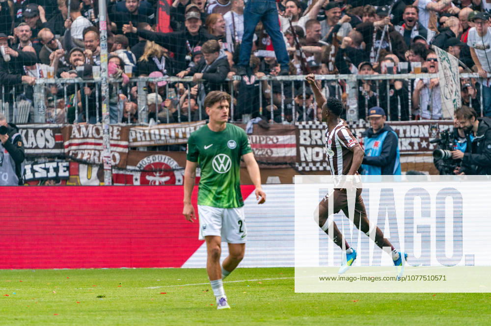 Goal for 1 1 Abdoulie Ceesay FC St Pauli, 09 cheers, GER, FC St Pauli vs VfL Wolfsburg, Football, Bundesliga, Matchday 34, Season 2025 2026, 16 05 2026 DFL REGULATIONS PROHIBIT ANY USE OF PHOTOGRAPHS AS IMAGE SEQUENCES AND OR QUASI VIDEO GER, FC St Pauli vs VfL Wolfsburg, Football, Bundesliga, Matchday 34, Season 2025 2026, 16 05 2026 Hamburg