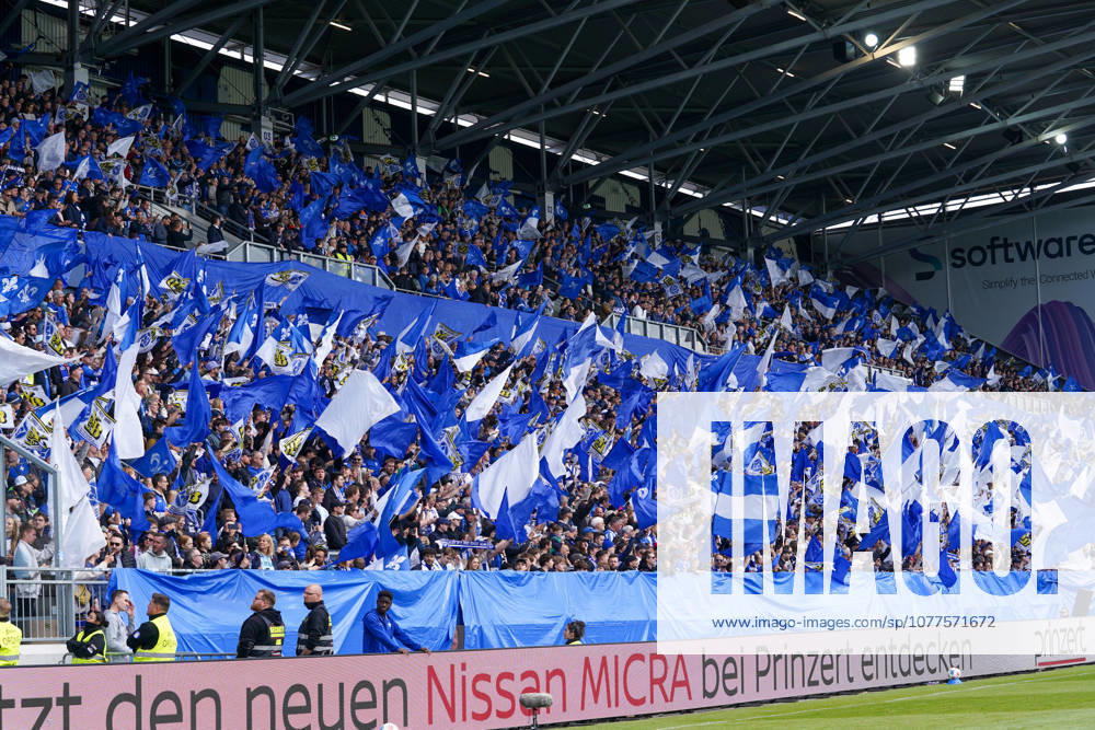 Germany Soccer 2 Liga 2025 2026, 34 Matchday SV Darmstadt 98 vs SC Paderborn 07 Merck Stadion am Böllenfalltor Darmstadt Spectators, fans, stands, flag, banner, banner, choreography, fan choreography,