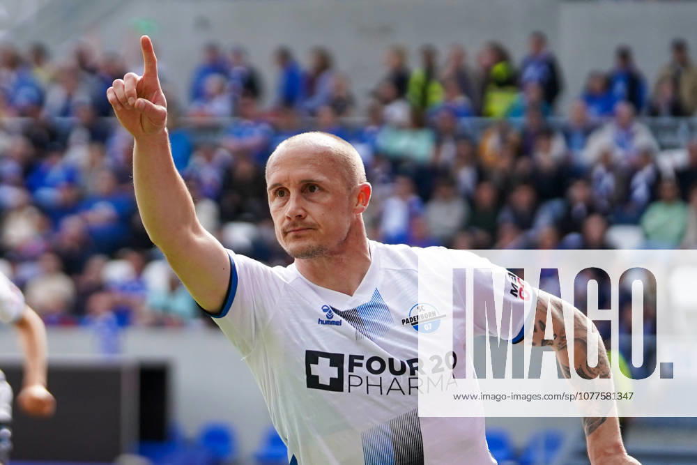 Germany Soccer 2 Liga 2025 2026, Matchday 34 SV Darmstadt 98 vs SC Paderborn 07 Merck Stadion am Böllenfalltor Darmstadt Sven Michel SCP, 11 Goal and goal celebration to 0 2 for SC Paderborn 07