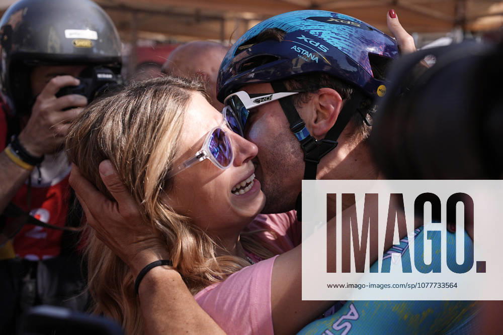 Italys Alberto Bettiol of XDS Astana Team winner of the stage kiss his girfriend during Stage 13 of the Giro dItalia, from Alessandria to Verbania, Italy, Friday May 22, 2026.
