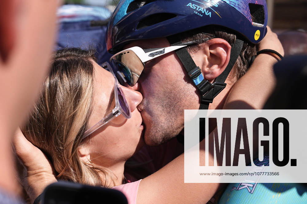 Italys Alberto Bettiol of XDS Astana Team winner of the stage kiss his girfriend during Stage 13 of the Giro dItalia, from Alessandria to Verbania, Italy, Friday May 22, 2026.