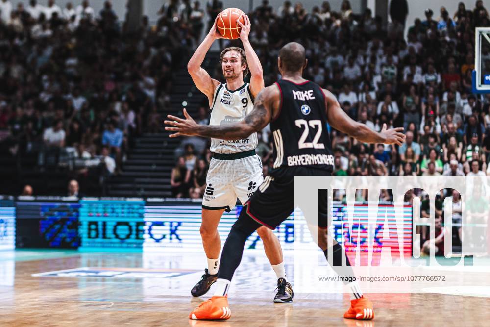 Marco Hollersbacher Gladiators Trier in duel with Isiaha Mike FC Bayern Muenchen Basketball , Vet Concept Gladiators Trier vs FC Bayern Muenchen Basketball, Basketball, easyCredit BBL, Playoffs, Quarterfinals, Game 3, Season 2025 2026, 23 05 2026 Vet Concept Gladiators Trier vs FC Bayern Muenchen Basketball, Basketball, easyCredit BBL, Playoffs, Quarterfinals, Game 3, Season 2025 2026