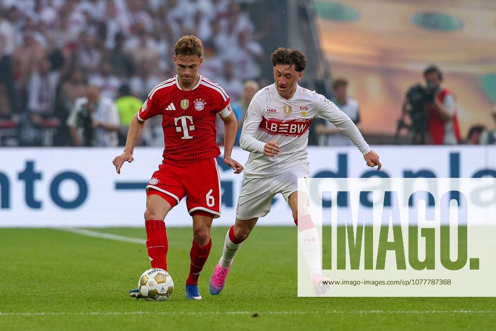 In duel, action, with Joshua Kimmich 6 FC Bayern Muenchen , Angelo Stiller 6 VfB Stuttgart s, FC Bayern Muenchen vs VfB Stuttgart, Football, 83 DFB Pokalfinale, 23 05 2026 DFL DFB regulations prohibit any use of photographs as image sequences and or quasi video Berlin Berlin Germany