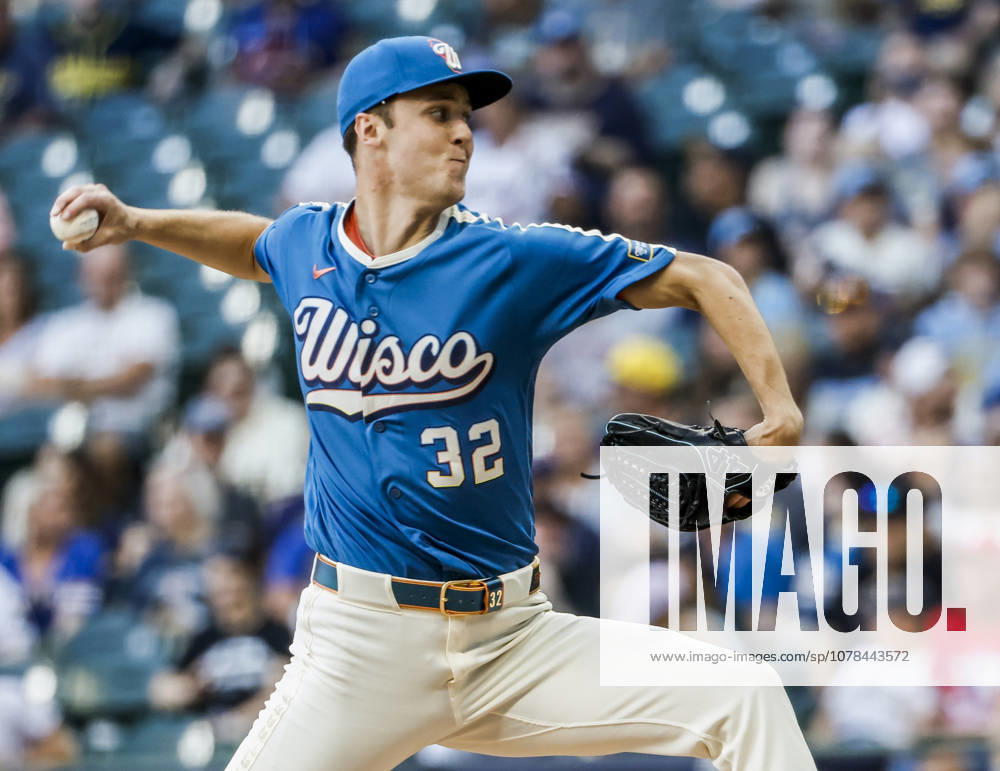 Milwaukee Brewers starting pitcher Jacob Misiorowski throws in the first inning of the MLB, Baseball Herren, USA game between the Philadelphia Phillies and the Milwaukee Brewers at American Family Field in Milwaukee, Wisconsin on Friday, June 12, 2026. MIL20260612806 TANNENxMAURY