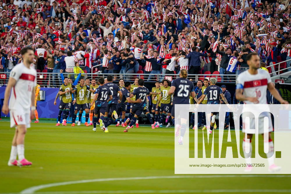 USA Soccer 2026 FIFA World Cup Group Stage Group D Turkey vs. Paraguay Levi’s Stadium, Santa Clara, San Francisco Bay Area, Santa Clara County, California Goal and goal celebration for the 1–0 score by Mathias Villasanti Mathias Villasanti, Paraguay, 23 Joy, emotion, celebration,detected_source_language