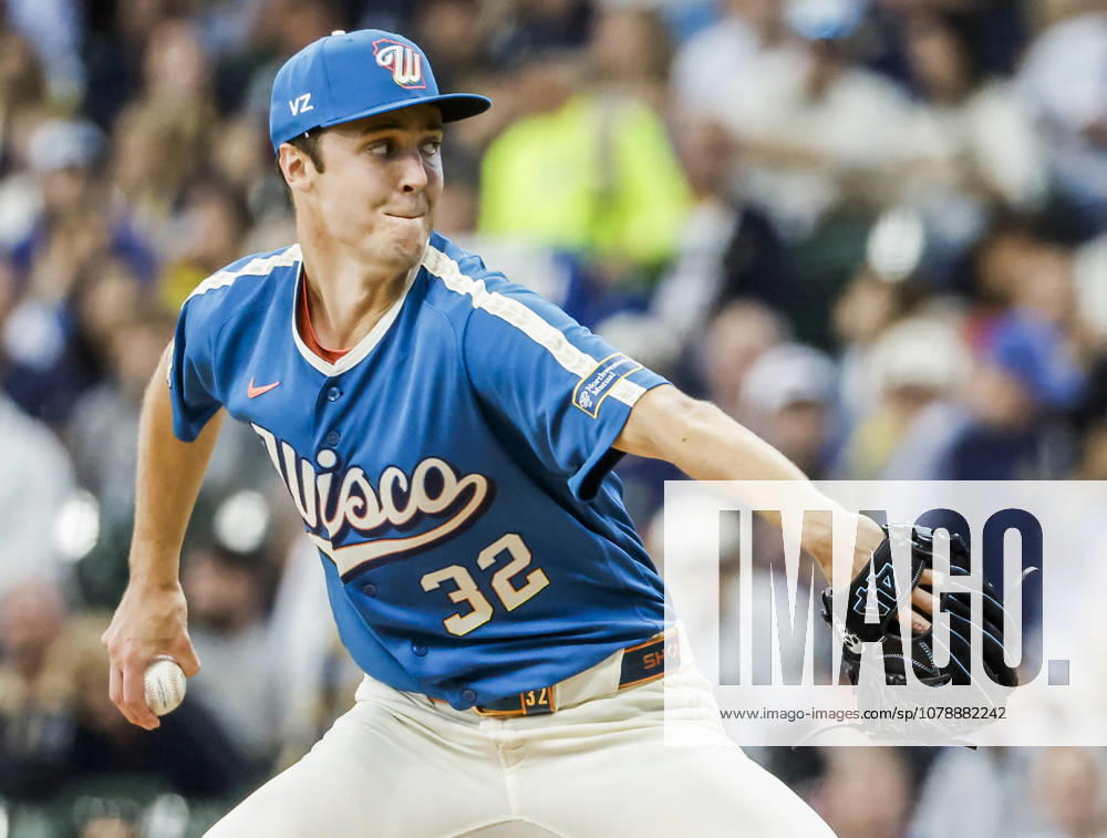 Milwaukee Brewers starting pitcher Jacob Misiorowski throws in the first inning of the MLB, Baseball Herren, USA game between the Chicago Cubs and the Milwaukee Brewers at American Family Field in Milwaukee, Wisconsin on Friday, June 26, 2026. MIL20260626804 TANNENxMAURY