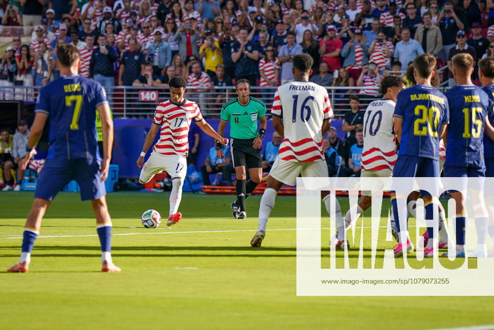USA Soccer FIFA World Cup 2026, Round of 32: USA vs. Bosnia and Herzegovina at Levi’s Stadium in Santa Clara, San Francisco Bay Area, California. Goal and celebration following Malik Tillman’s 2–0 goal for the USA, 17. Joy, emotion, celebration
