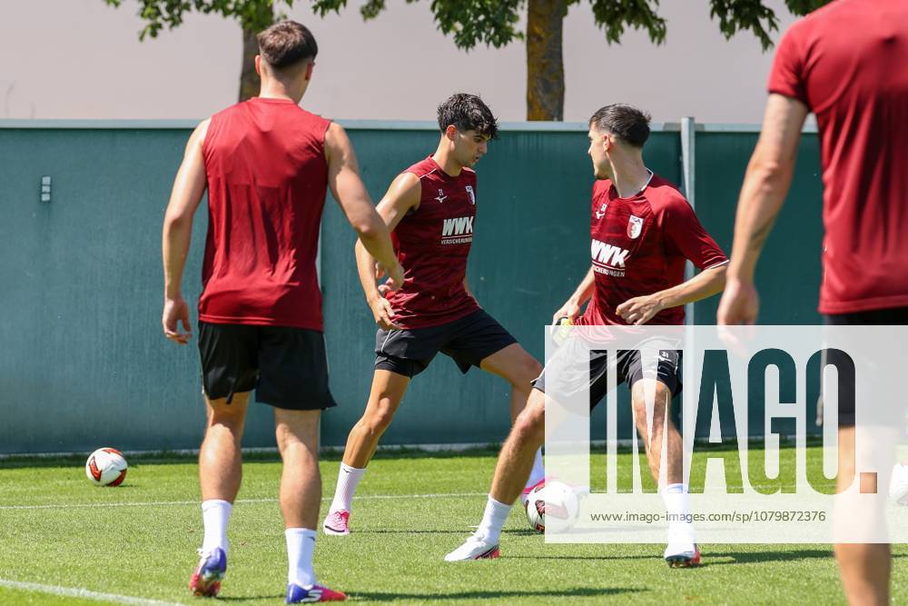 One-on-one, action, featuring Rodrigo Ribeiro (21, FC Augsburg), FC Augsburg training, soccer, Bundesliga 1, 2026–27 season, July 13, 2026, Augsburg, Bavaria, Germany