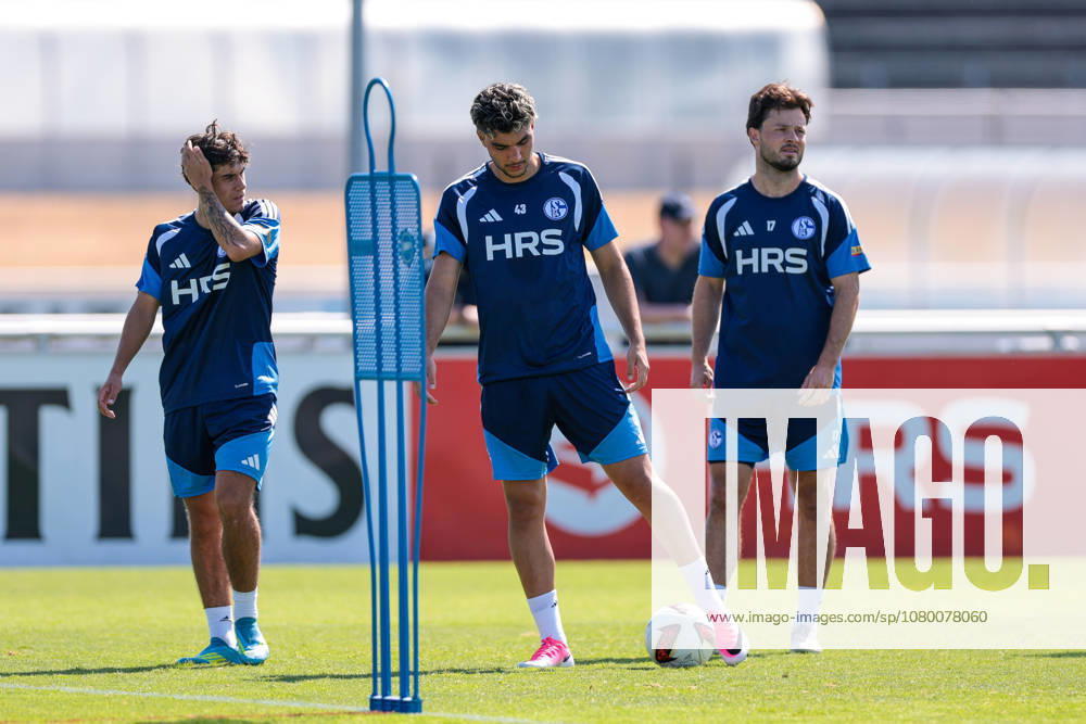 Soccer, FC Schalke 04 training session featuring Edion Gashi (FC Schalke 04 II), Mertcan Ayhan (FC Schalke 04), and Adrian Gantenbein (FC Schalke 04) at the FC Schalke 04 training facility in Gelsenkirchen, North Rhine-Westphalia, Germany xRHR PHOTO YYx