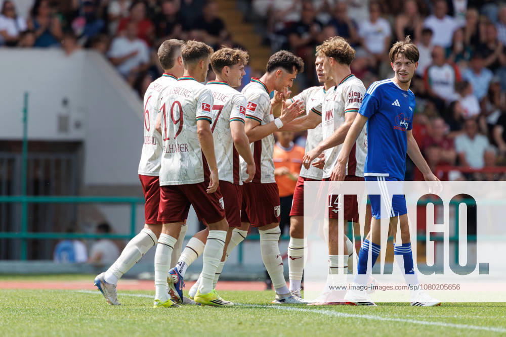 FC Augsburg scores the 1-0 goal in the match between FC Augsburg and the BFV Schwaben All-Star Team, soccer, men s, Bundesliga, 2026–2027, friendly match on July 18, 2026, in Augsburg, Rosenaustadion, Bavaria, Germany