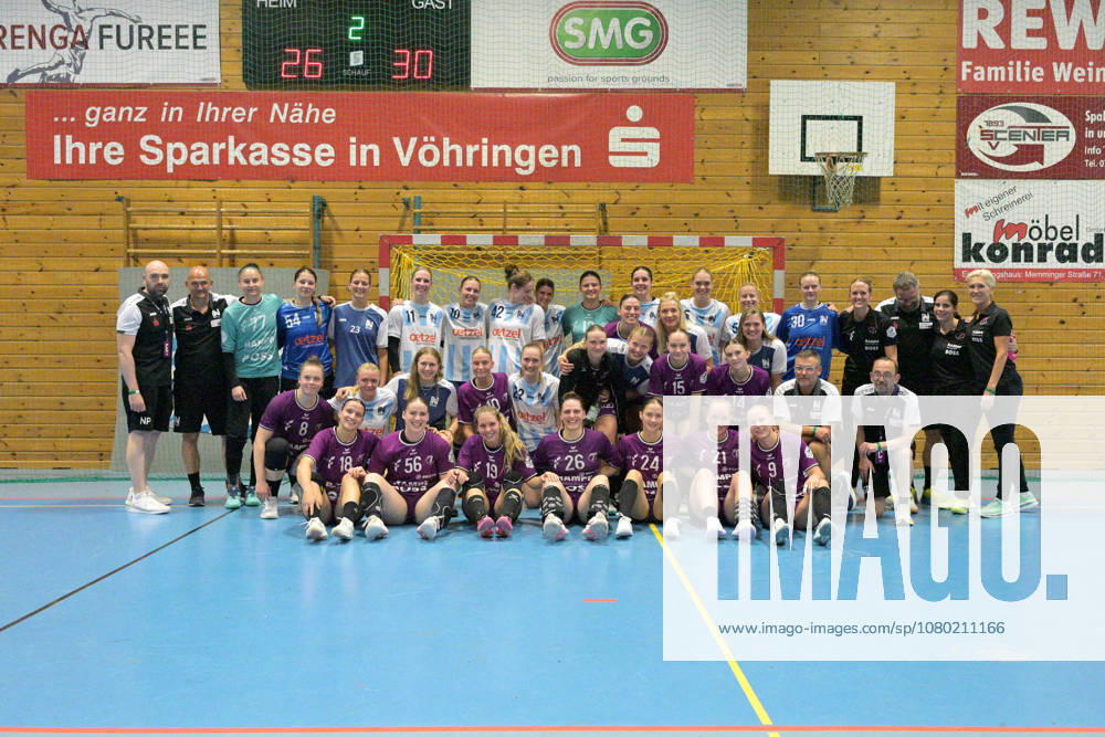 Group photo after the game: TusSies Metzingen vs. Sport Union Neckarsulm, Handball, Preseason, Friendly, 2026–2027 Season, July 18, 2026: TusSies Metzingen vs. Sport Union Neckarsulm, handball, preseason, exhibition game, 2026–2027 season, July 18, 2026, Voehringen